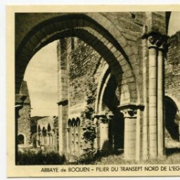 ABBAYE de BOQUEN - PILIER DU TRANSEPT NORD DE L'EGLISE. ARMARIUM ET CHAPITRE