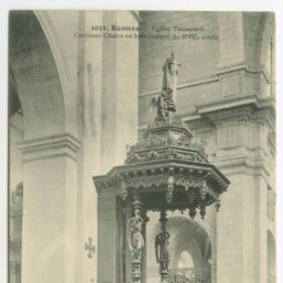 RENNES - Eglise Toussaints Curieuse Chaire en bois sculpté du XVIIe siècle..