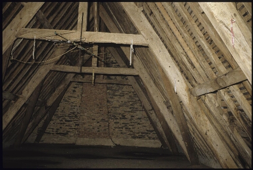 Noyal-sur-Vilaine. - Manoir du Bois Orcan : intérieur, charpente au-dessus salles.