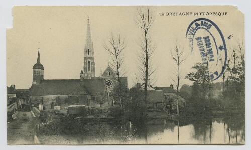 Vue générale de l'ancienne et de la nouvelle église prise de l'autre côté de la Vilaine