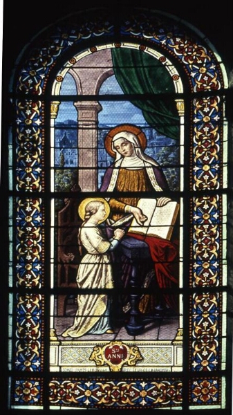 Verrière de l'éducation de la Vierge de l'église Sainte-Anne