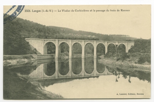 Langon (I.-&-V.) - Le Viaduc de Corbinières et le passage du train de Rennes.