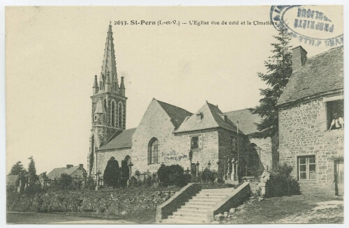 St-Pern (I.-et-V.) - L'Eglise vue de côté et le Cimetière.