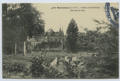 Bonnemain (I.-et-V.). Château des Diablaires. Vue du parc