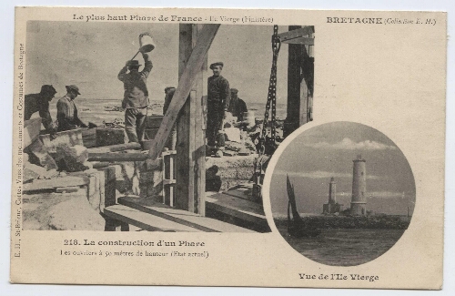 Plouguerneau.- La construction du grand phare de l'Ile Vierge.