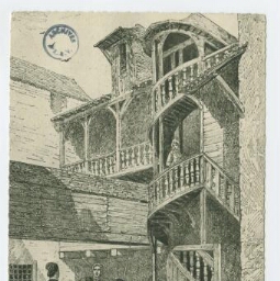 Le vieux RENNES - Rue du chapître - Escalier dans la cour du NḞ (d'après Busnel.)