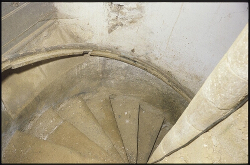 Plélo. - Manoir de La Ville-Baslin : intérieur, escalier.