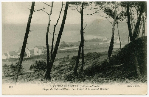 PLESTIN-LES-GREVES (Côtes-du-Nord). Plage de St-Efflam. Les Villas et le Grand Rocher