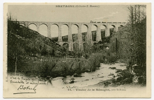 Viaduc de la Méaugon, près St-Brieuc. strophe de Botrel , imprimée au recto