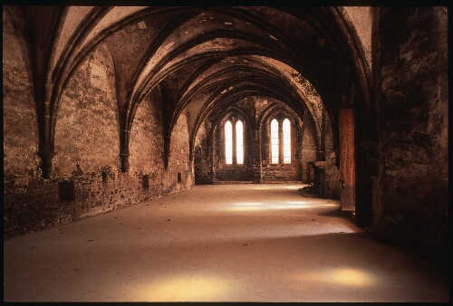 Paimpol Kérity. - Abbaye de Beauport : salle de plain pied, voute, intérieur.