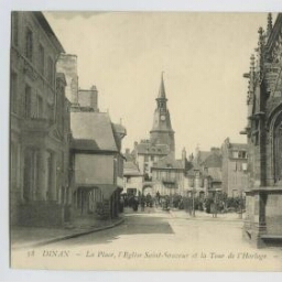 DINAN - La Place, l'Eglise Saint-Sauveur et la Tour de l' Horloge. - LL.