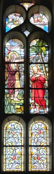 Verrière du baptême du Christ de l'église Notre-Dame