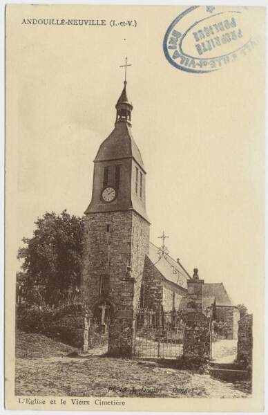 Andouillé-Neuville(I.-et-V.). L'église et le vieux cimetière.