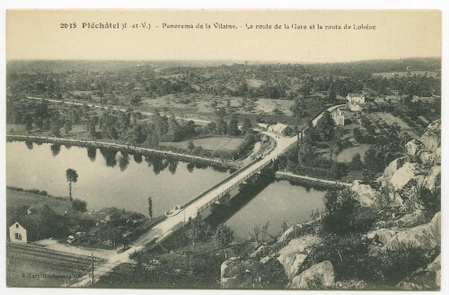 Pléchâtel (I.-et-V.) - Panorama de la Vilaine.- La route de la Gare et la route de Lohéac