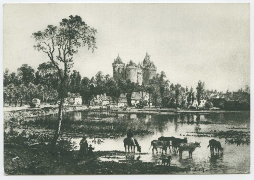 Château de COMBOURG et le lac Tranquil - Gravure du XVIIIe siècle.