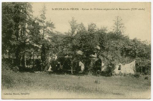St-NICOLAS-du-PELEM.- Ruines du château seigneurial de Beaucours (XIVḞ siècle)