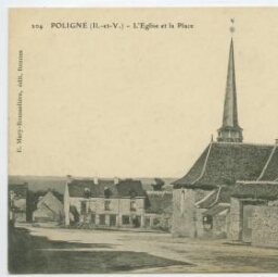 Poligné (I.-et-V.) - L'église et la place.