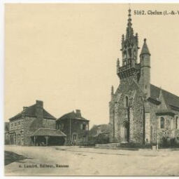 Chelun (I.-&-V.) - L'Eglise, façade Ouest et la Place.