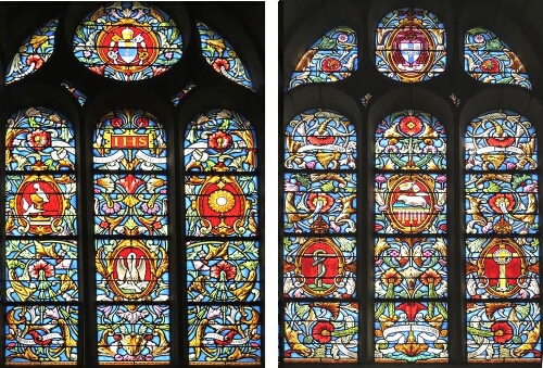 Deux verrières ornées de médaillons de l'église Notre-Dame