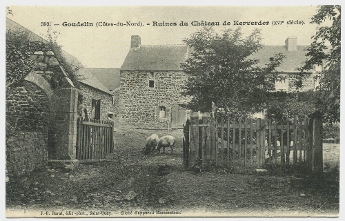 GOUDELIN (Côtes-du-Nord). - Ruines du Château de Kerverder (XVIḞ siècle).