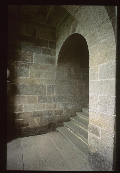 Plounévez-Lochrist. - Château de Maillé : tour Renaissance intérieur, escalier.