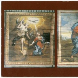 Carnac.- Détail de la voûte peinte, deux tableaux : l'Annonciation et la Visitation.