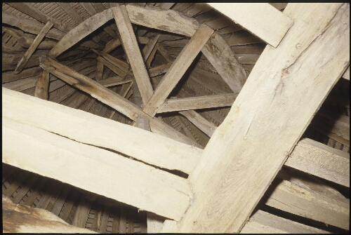 Noyal-sur-Vilaine. - Manoir du Bois Orcan : intérieur, charpente au-dessus l'escalier.