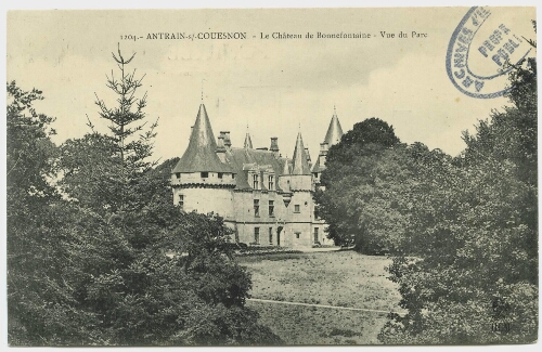 Antrain-sous-Couesnon. Le château de Bonnefontaine, vue du parc.