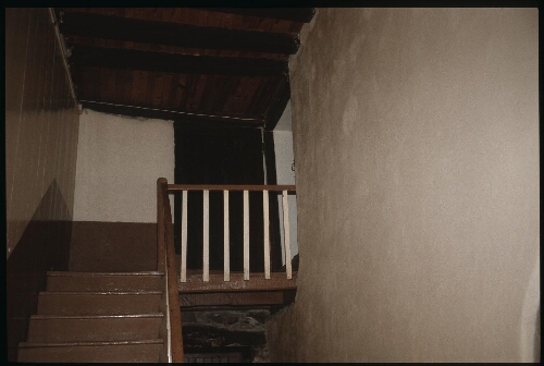 Plélo. - La Ville aux Fêvres, manoir : intérieur, escalier.